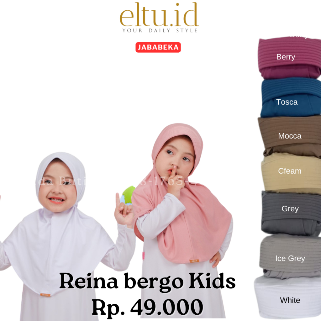 ELTU Reina Bergo Kids - Kerudung Instan Hijab Jilbab Bergo Anak Tali Belakang Bahan Jersey