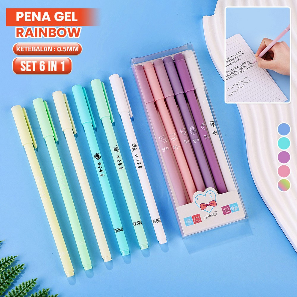 

Pulpen Gel 6IN1 Motif Polos Warna Pastel Gaya Korea / Alat Tulis Pena Cair 0.5mm / Pena Rainbow Perlengkapan Sekolah Import Stockami A48