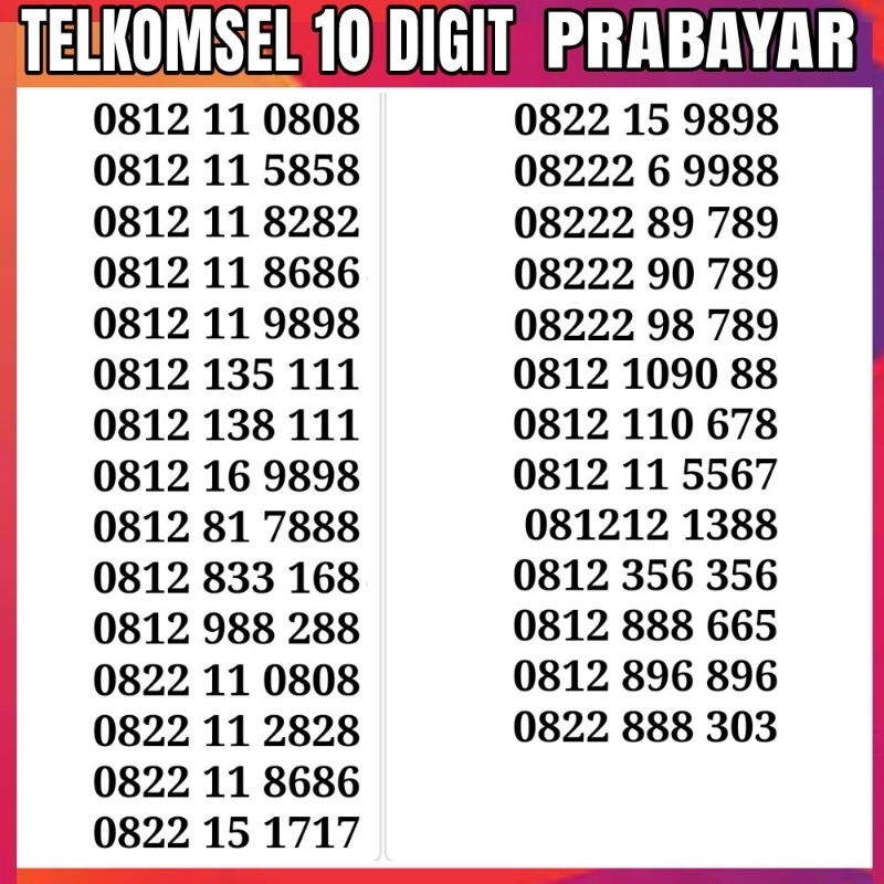 Nomor cantik simpati Telkomsel 10 DIGIT Simpati Prabayar