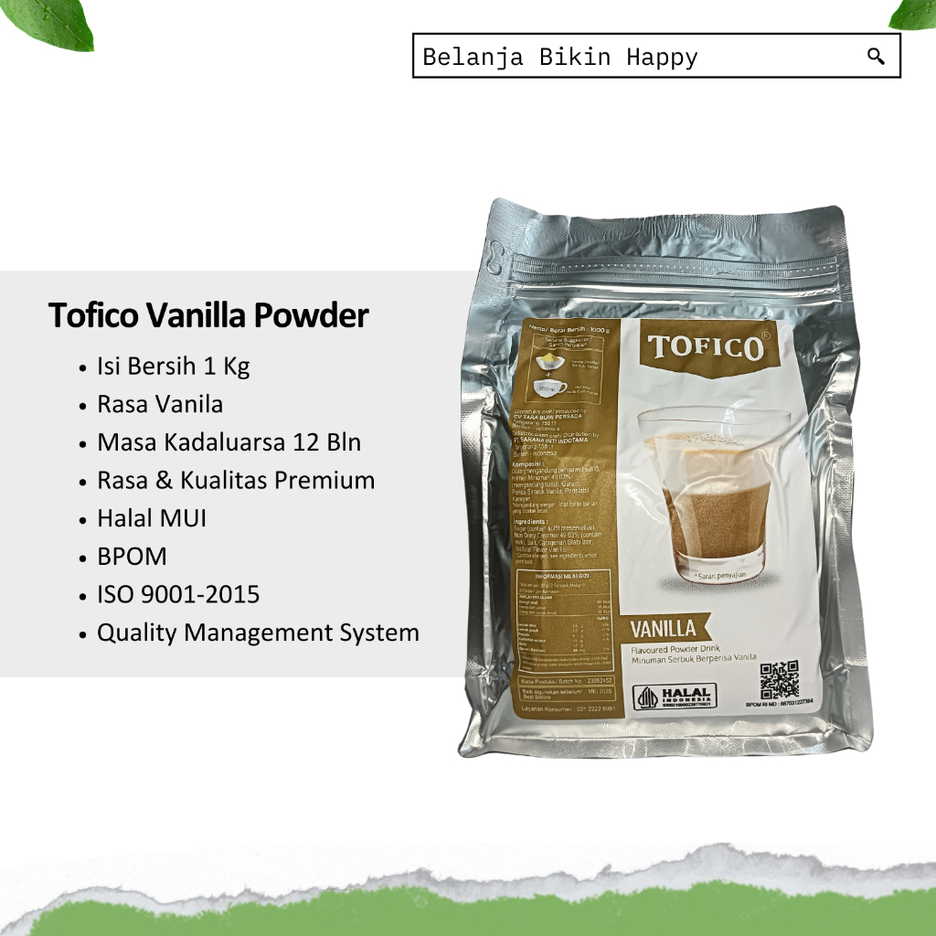 

Bubuk Vanila 1kg / Bubuk Minuman / Tofico Vanilla Powder 1 Kg