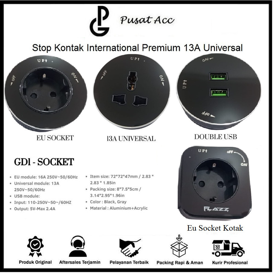 Flazz Stop Kontak International Premium - Stop Kontak GD1 - Socket - Colokan Stop Kontak 13A Univers