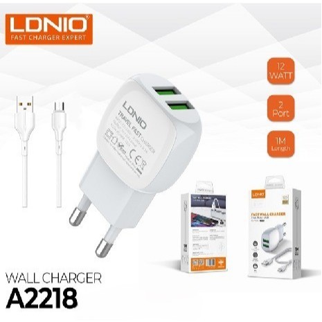 LDNIO WALL CHARGER 2.4A Dual USB A2218 TYPE-C - LDNIOA2218TYPEC