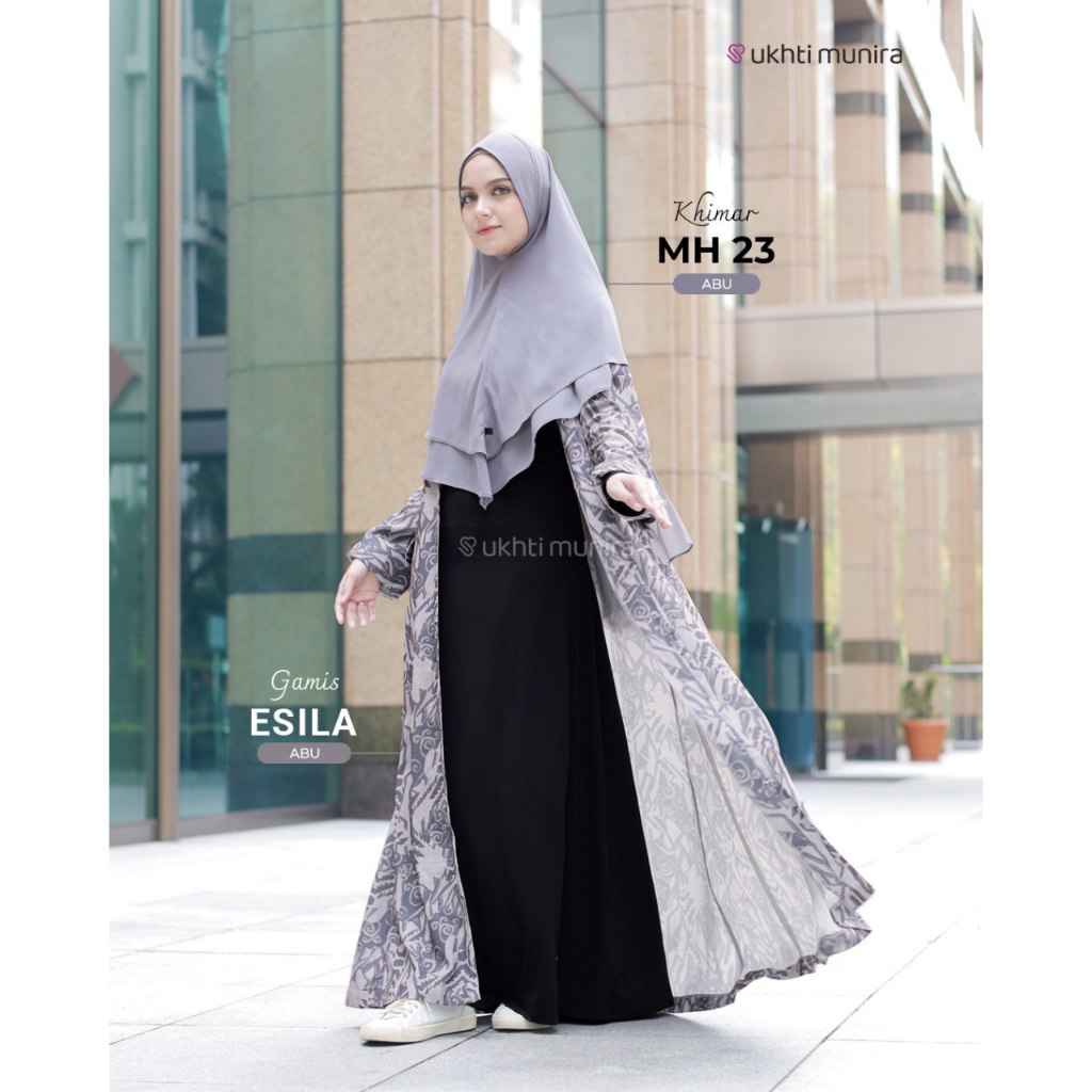 Ukhti Munira Gamis Esila 2 in 1 Outer Dewasa Bahan Haniya Dyor Motif Abstrak Batik Adem Halus Jatuh 
