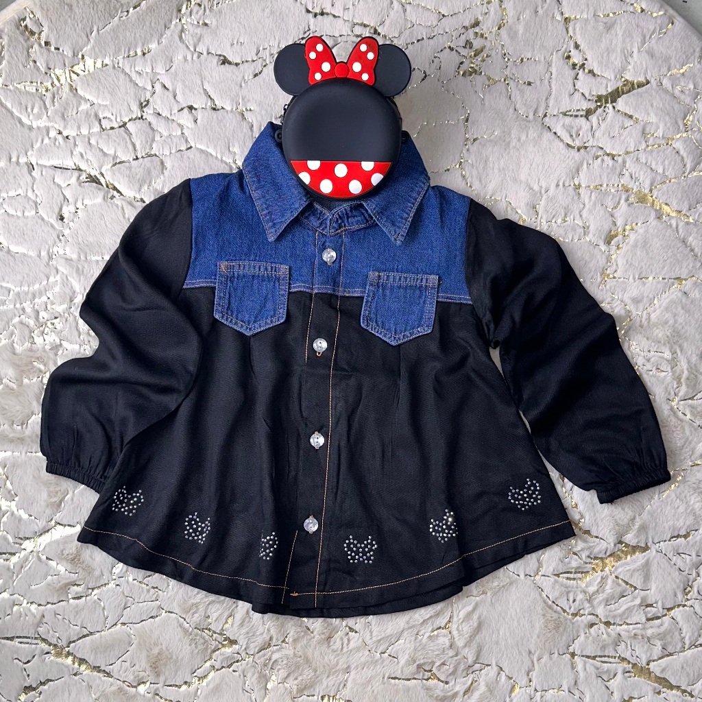 RB Kemeja Tunik Anak Perempuan Lengan Panjang kombinasi Jeans dan bahan Katun AST