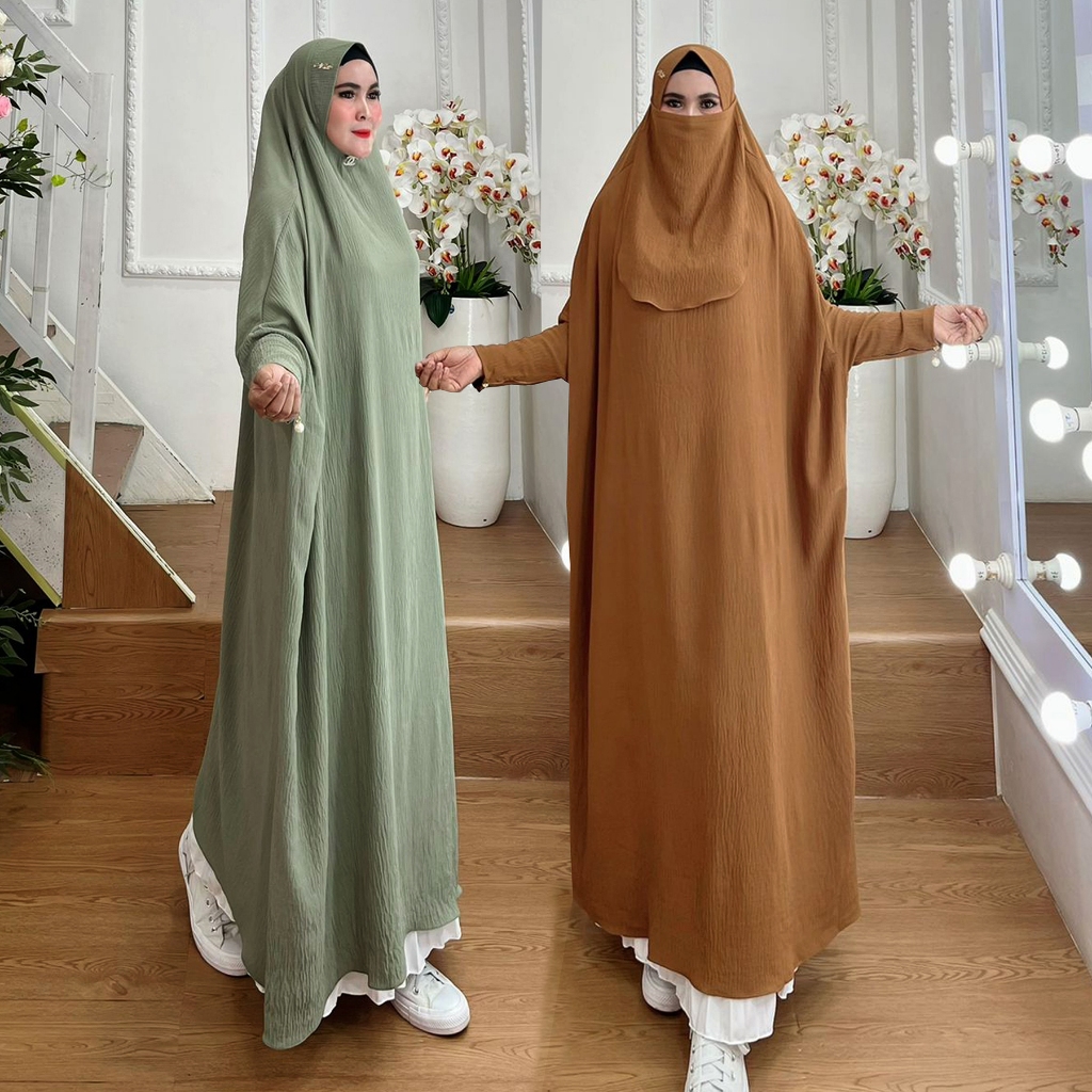 BISA COD Hijab Syari Kode LONGRUS Jumbo Seperti Gamis Bahan Kringkel Premium By AjeZas Collection