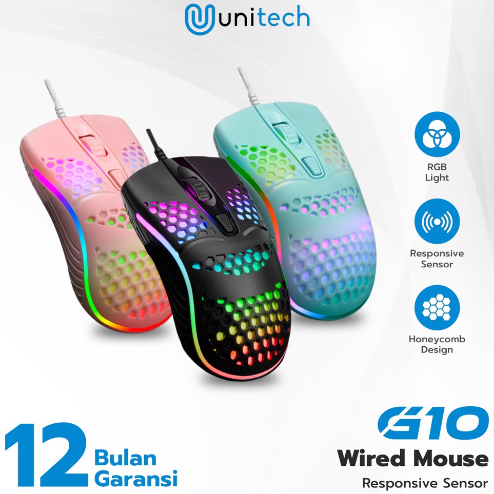 Mouse Gaming Kabel Honey Comb Unitech G1 7 LED RGB Effects 72DPI