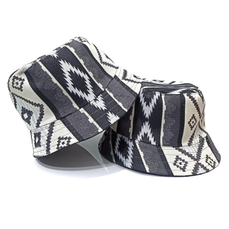 Topi Bucket Etnik Tenun Lurik Abu Ethnic Indonesia Kain Songket Ulos Ulap Gringsing Anyam Tapis Trad