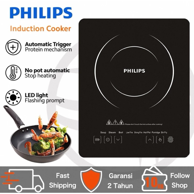 Philips Kompor Induksi Low Watt 200w-2200w Touchscreen Kompor Listrik Hitam Induction Cooker Kompor 