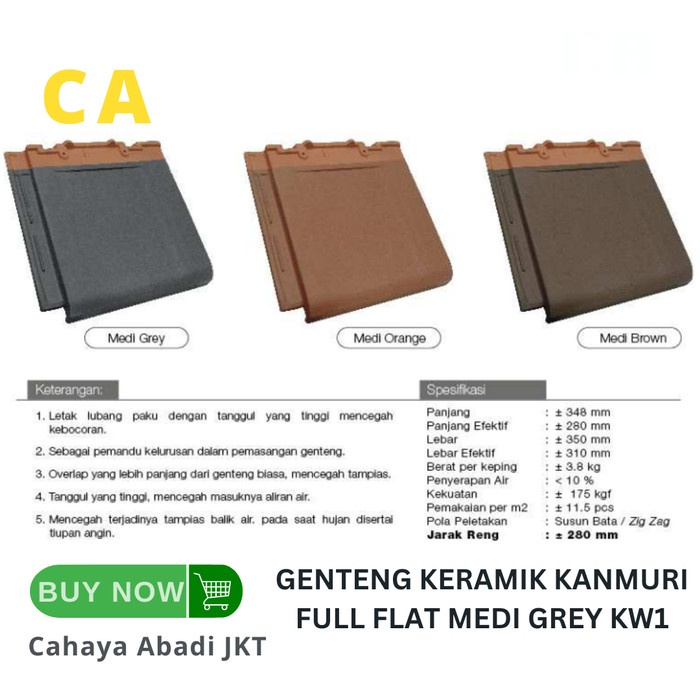 GENTENG KERAMIK KANMURI FULL FLAT MEDI GREY KW1