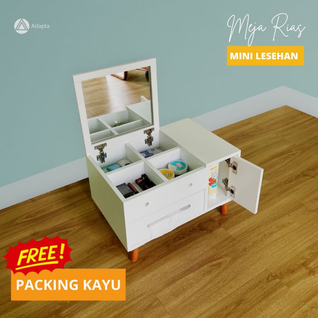 Adapta- Meja Rias Mini Anak Perempuan -Meja Rias Minimalis Aestetic - Meja Rias Pink Lesehan-Lesi-E6