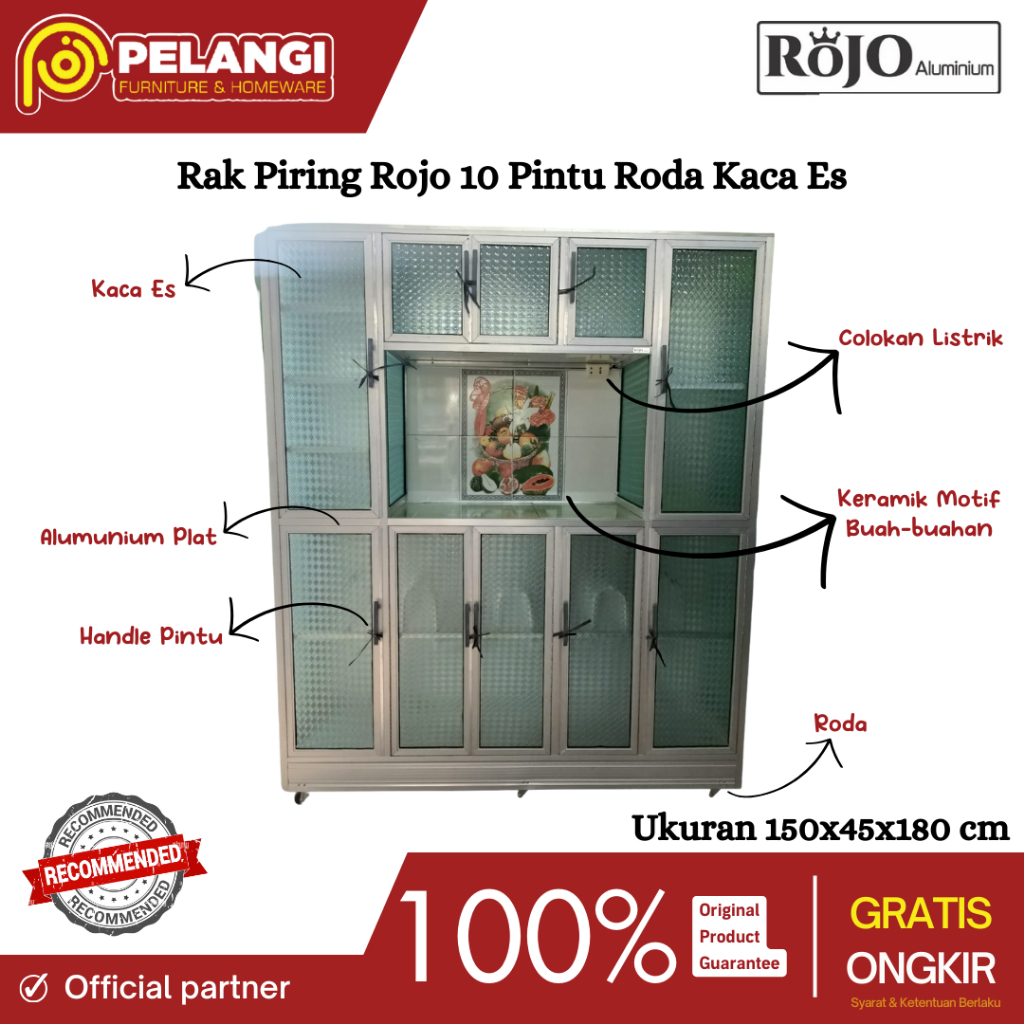 Rak Piring Rojo L150 10 Pintu Plat Roda Es | Rak Piring Alumunium | Lemari Piring Alumunium
