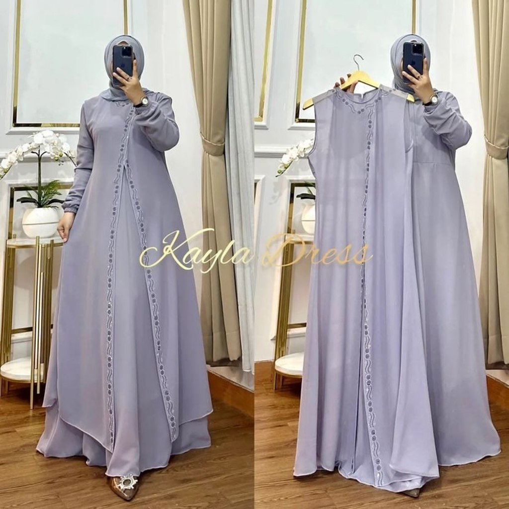 Kayla Dress 2in1 (Dress + Outer) Gamis Kondangan Pesta Wanita Dewasa Ceruty Babydoll Simple Modern T