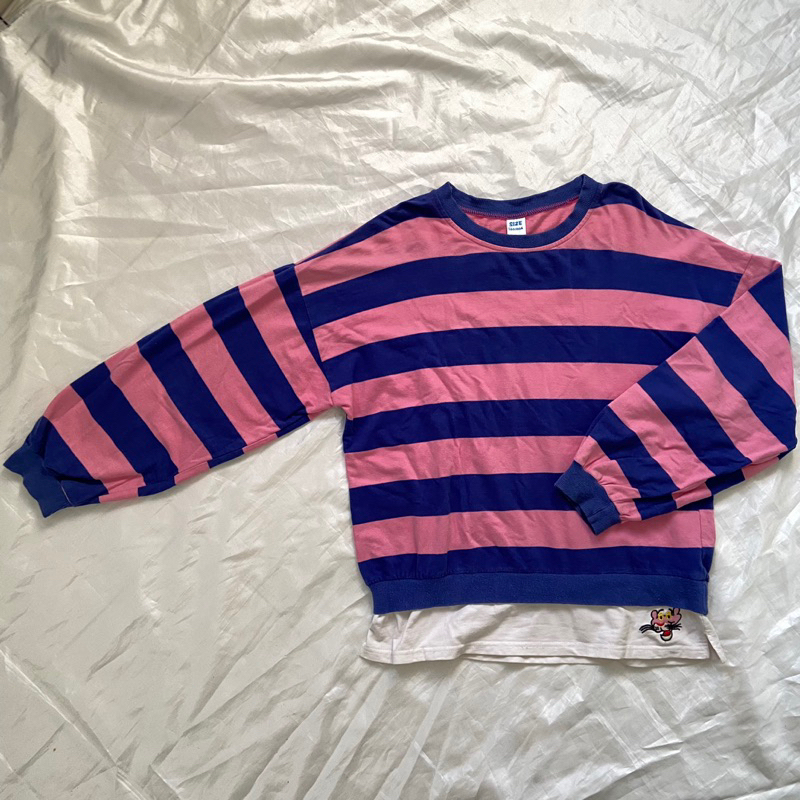 Crewneck/sweater garis bordir pink panther