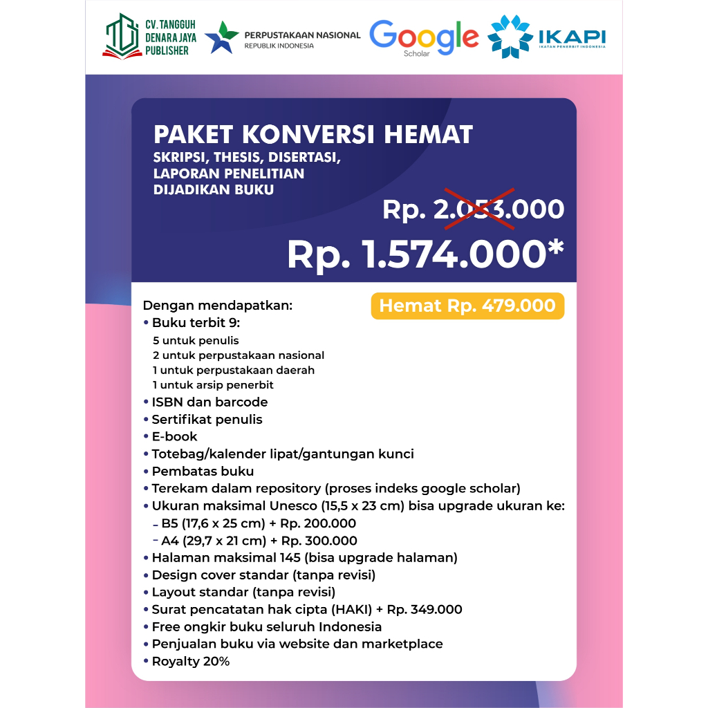 PENERBITAN BUKU ISBN / SKRIPSI-THESIS-DISERTASI-LAPORAN PENELITIAN JADI BUKU BER ISBN