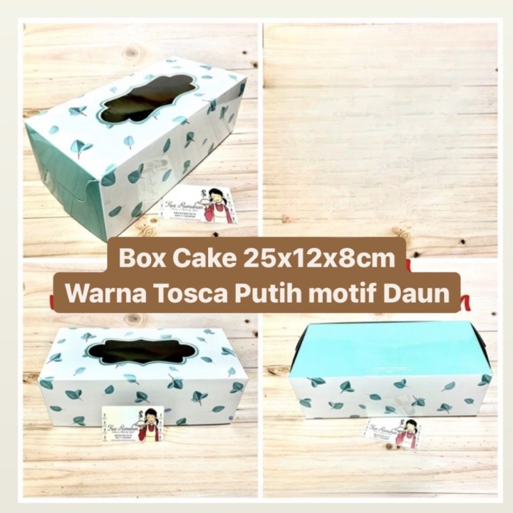 

(5 Pcs) Box Cake Motif Daun Tosca Putih Kotak Kue Bolu Gulung Dus Snack Lapis Legit Size 25x12x8 Cm