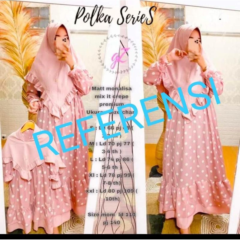 Gamis Set Hijab Syar'i Couple Anak Ibu Motif Polkadot