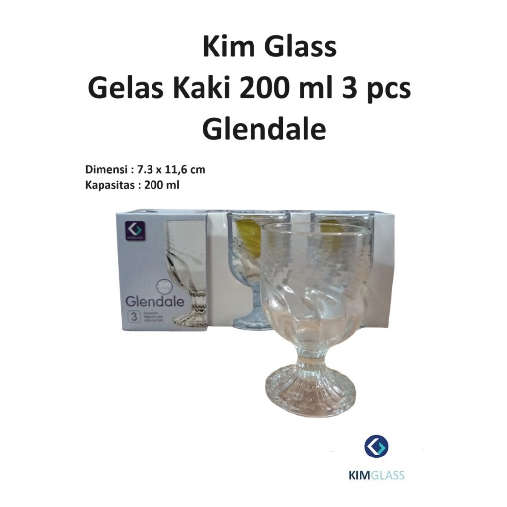 Kim Glass Cangkir Kaki Kaca Gelas Minum Glendale 3 Pcs 200ml