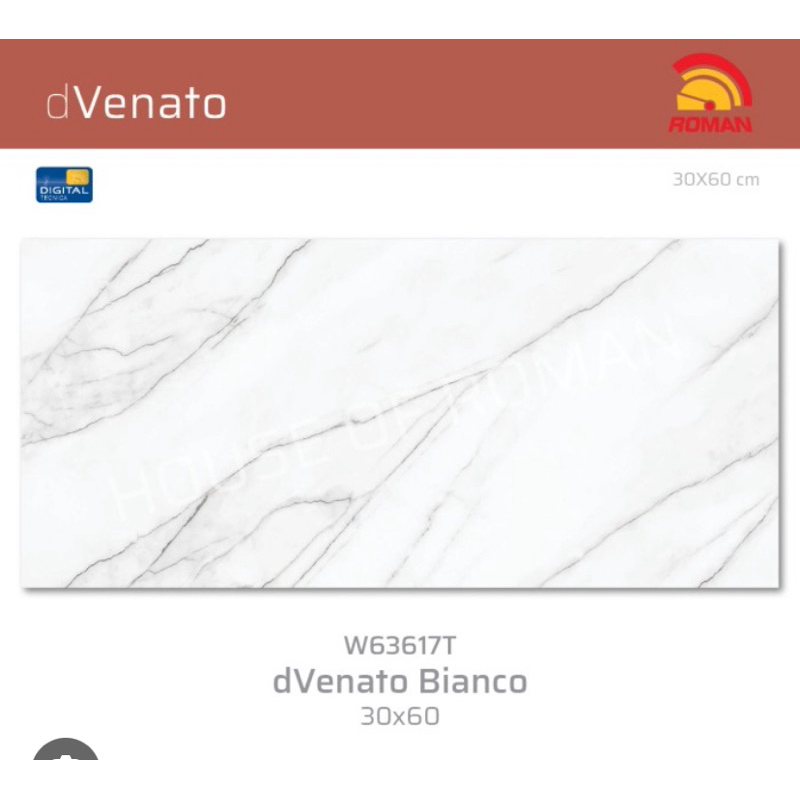 Keramik Dinding 30x60T Roman dVenato Bianco Motif Marble Abu Diagonal