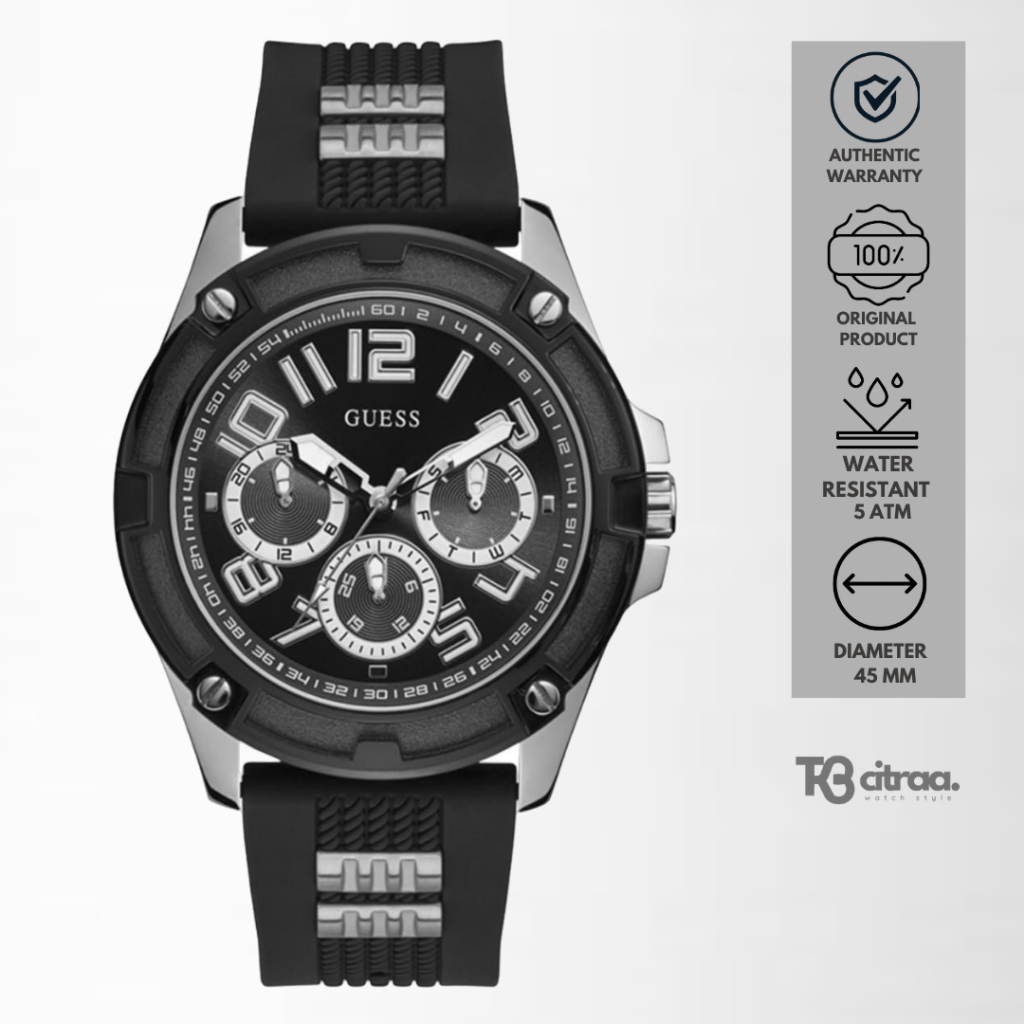 jam tangan fashion pria guess Delta analog strap rubber silikon cowok chronograph multifunction day 