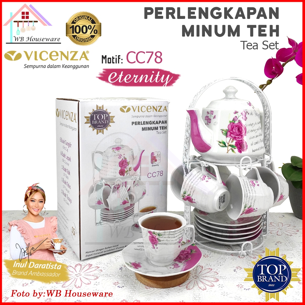 VICENZA Tea set ceramic motif eternity C78 / cangkit set + teko / gelas cangkir teh kopi + tatakan