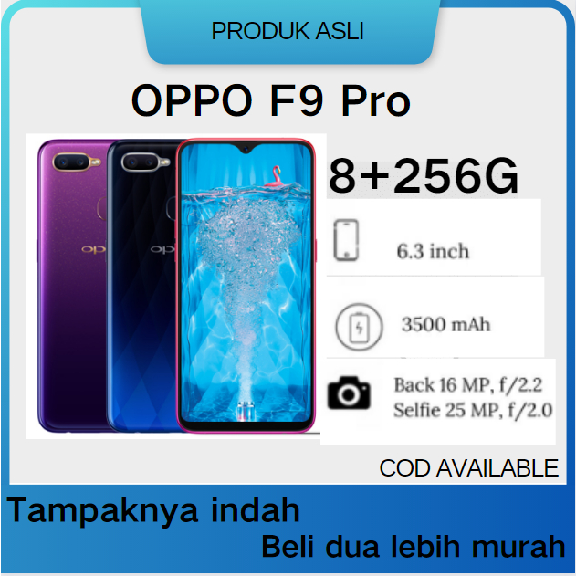 HP smartphone dengan OPPO F9/F9 Pro RAM8/256GB,(promosi),jaminan 12 bulan, pengenal sidik jari