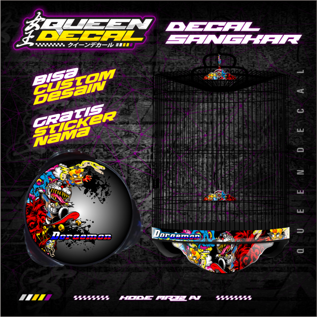 Sticker Tebok Kacer Murai - Sticker Sangkar EBOD ORIQ RADJA - Stiker Kandang Burung Bulat Doraemon Z