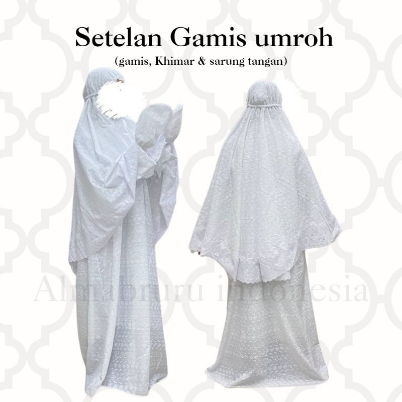 Gamis Set Umroh Haji Wanita Putih Bordir