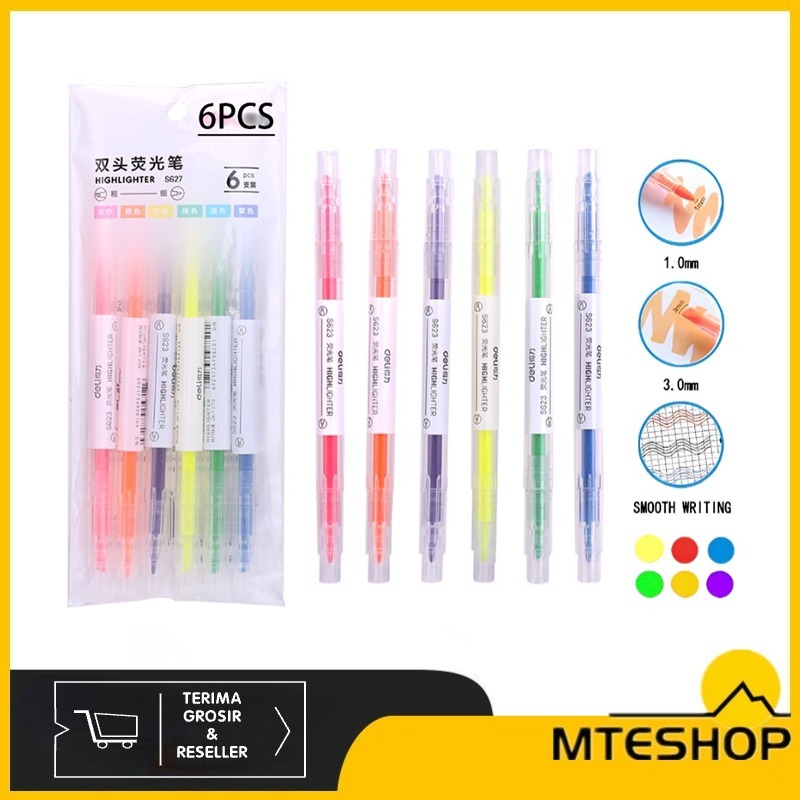 

MTE HIGHLIGHTER PEN DOUBLE TIP 6PCS / STABILO WARNA CERAH DOUBLE TIP