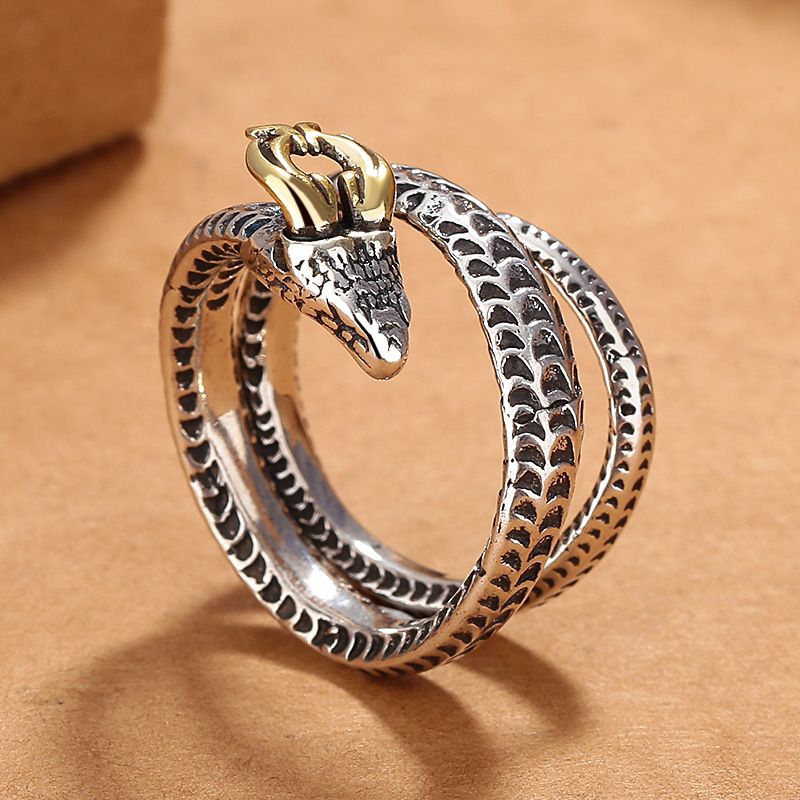 Cincin Naga Ular Tanduk Kuning (Ukuran Dapat Disesuaikan) Gaya Kasual