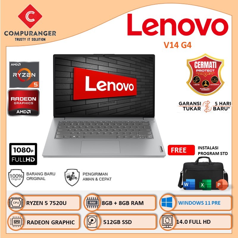 Laptop Lenovo v14 G4 Ryzen 5-7520u 16gb 512gb ssd 14.0 Full HD