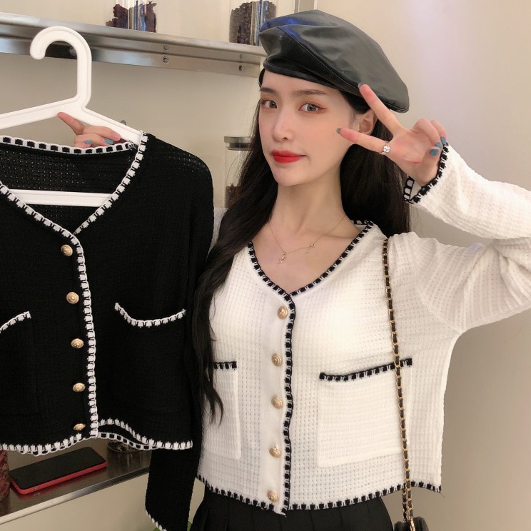 Murah nampol Cardigan Rajutan KoreaLengan Panjang KardiganCardigan WanitaAtasan Vneck Wanita
