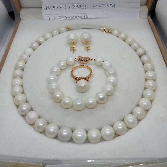 stelan full mutiara air laut putih grade A Kalung mutiara laut gelang mutiara laut cincin mutiara la
