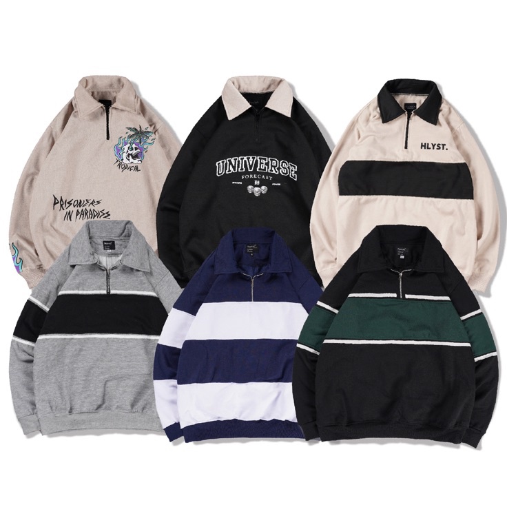 Stock ready N96 Jaket Sweater Rugby Kombinasi Motif HLYST XXX