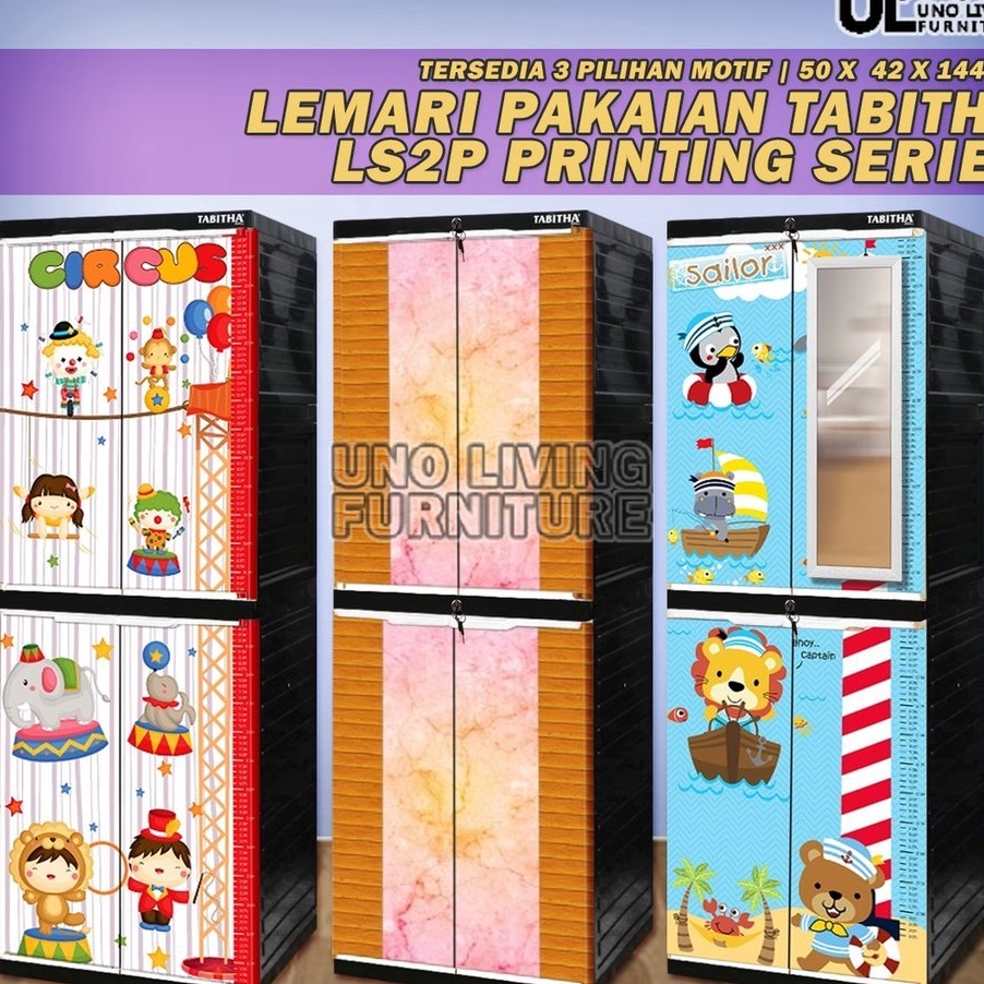 HOT TABITHA LS2P PRINTING MOTIF KARAKTER LEMARI MOTIF 4 SUSUN LEMARI PAKAIAN LEMARI SERBAGUNA