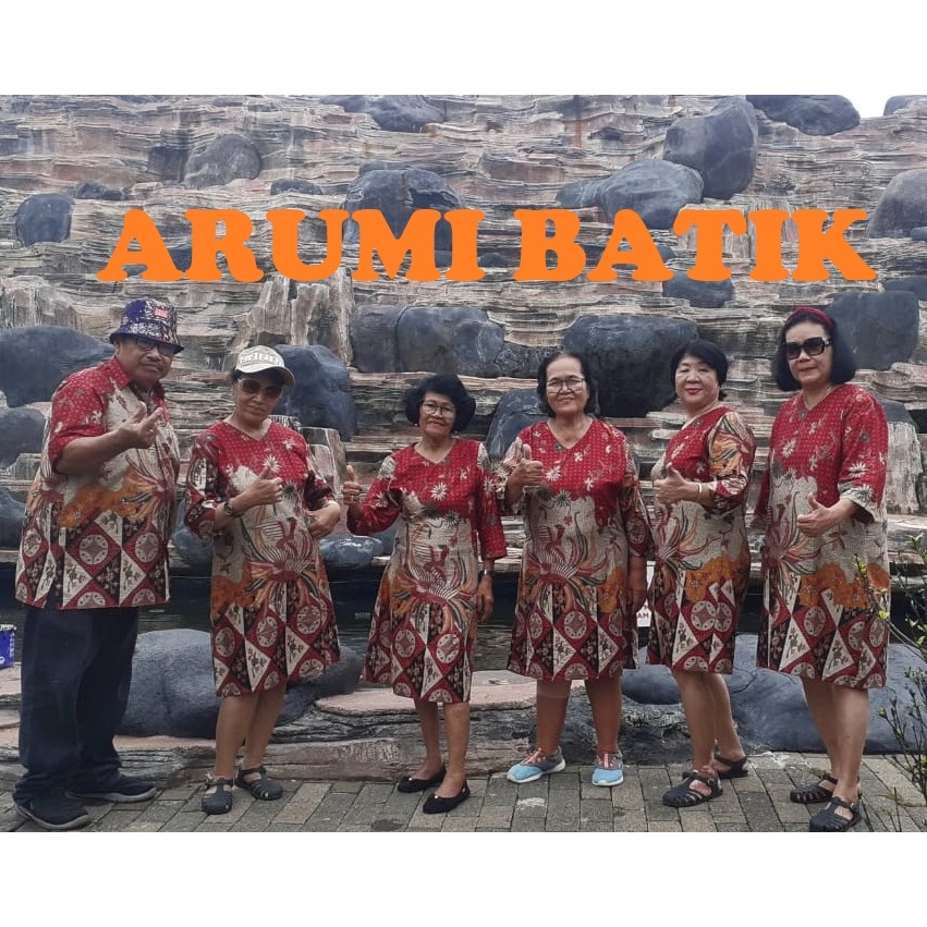Seragam Batik Pria Wanita Bapak Ibu Kemeja Dress Tunik Sarimbit Krem Merah Maroon