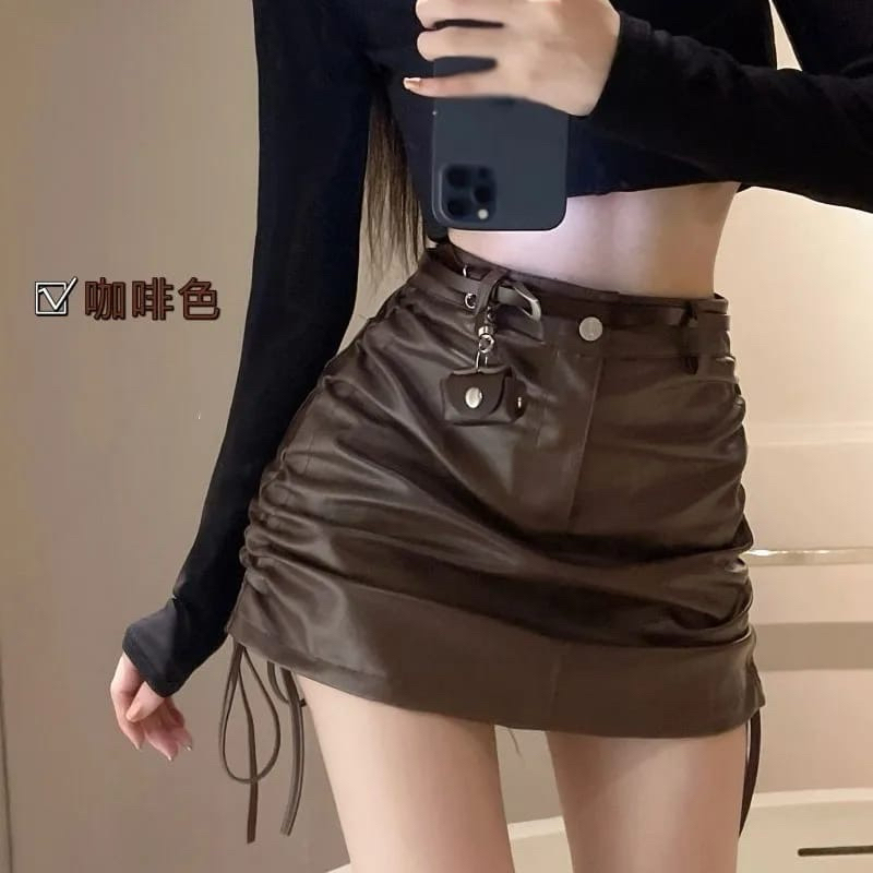 Rok Kulit Mini Serut Korea Style // Skirt Leather