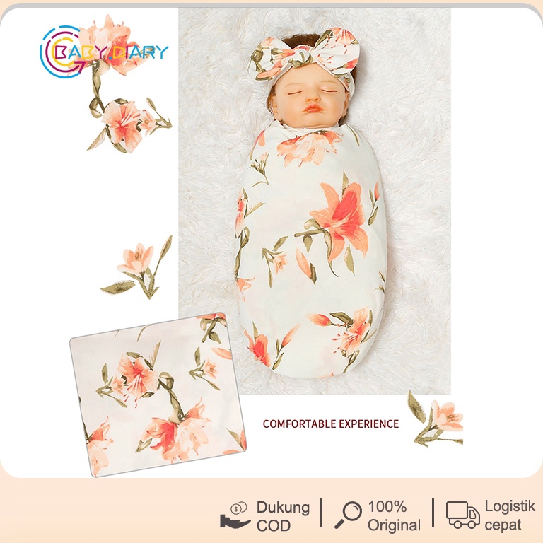 Barang Pilihan 3 pcs set Bungkus Bayi Baru Lahir  Topi Bayi  Ikat Rambut  Set Handuk Bedong Bayi