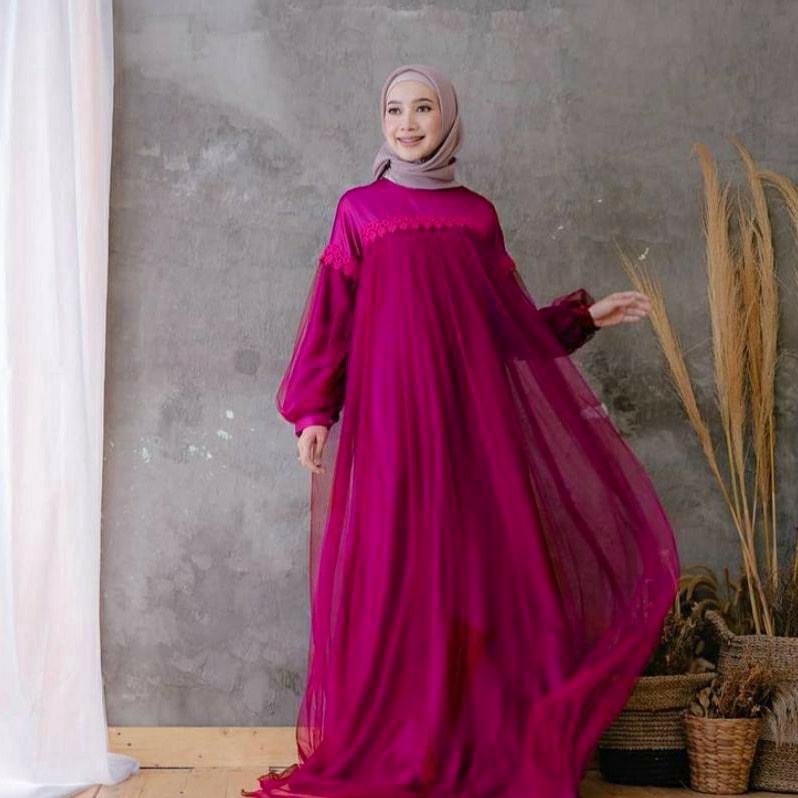 Siap Kirim Gamis tile renda brokat tangan balon Nuraini
