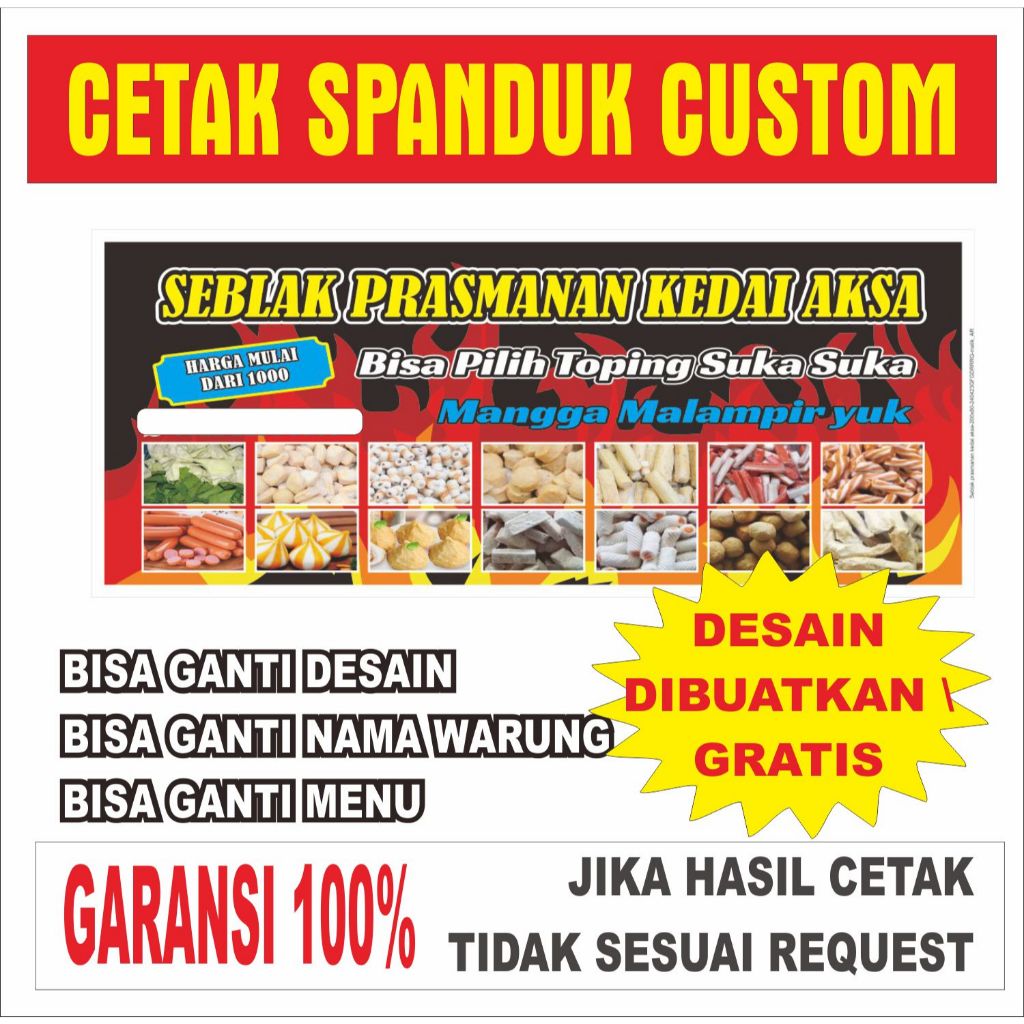 Spanduk Jualan Seblak Prasmanan Unik bisa Custom Request dan Gratis Desain