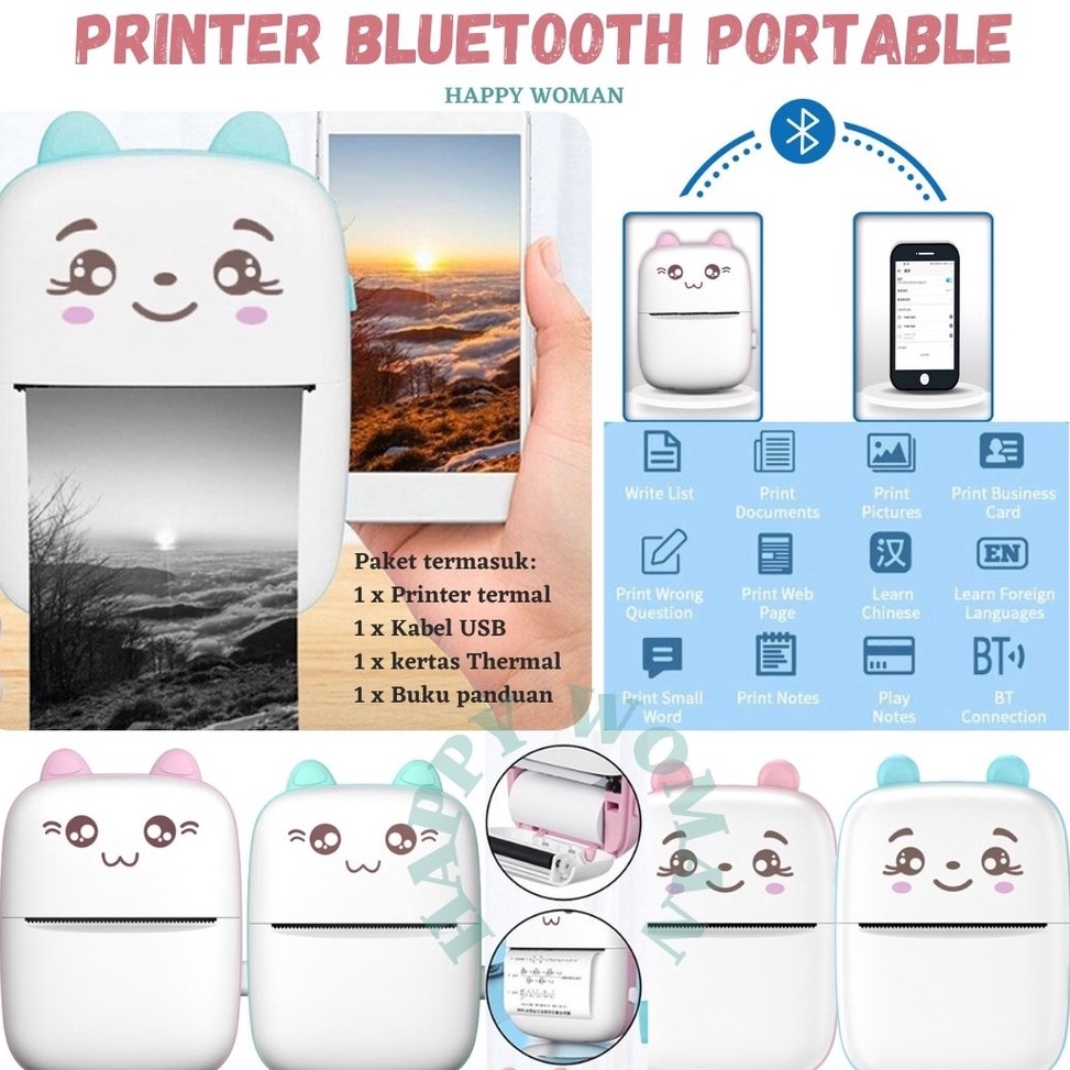 Paling Disukai Printer Mini Portable Photo Cartoon Thermal Print Camera Bluetooth Wireless  Mini Pri