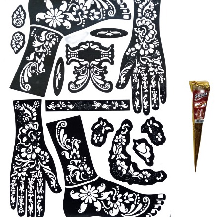 Terbaru Paket Hena Pengantin Golecha Merah Maron  Stiker Cetakan Hena