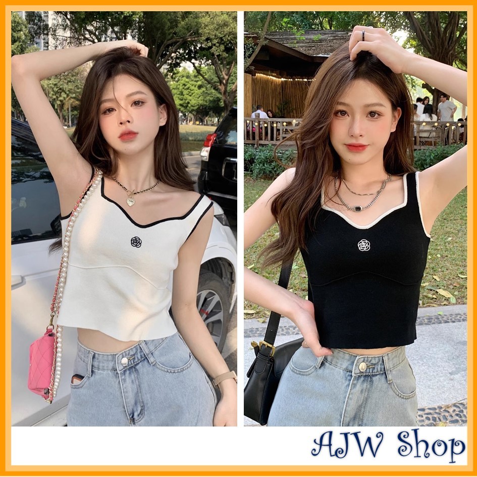 AJW Tank Top Rajut Polos Variasi Rose Knit Premium QAF | Tanktop Variasi Rose Rajut Premium Korean S