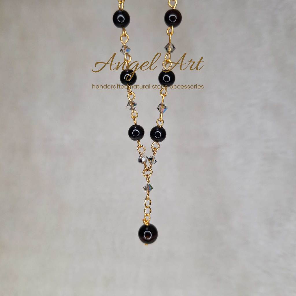 ANGELART Black Onyx Necklace with Swarovski Crystal