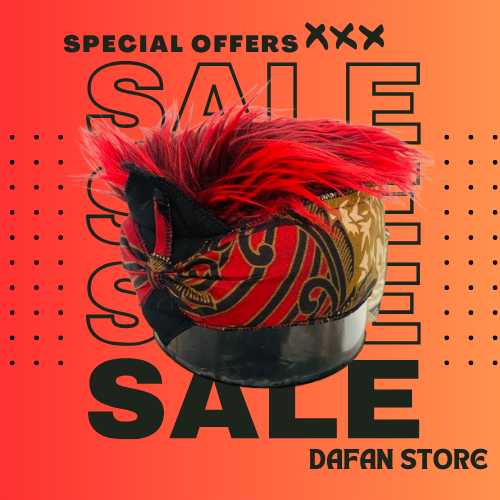 Ikat Kepala Pria Warna Hitam Merah atau Udeng Batik Rambut Palsu