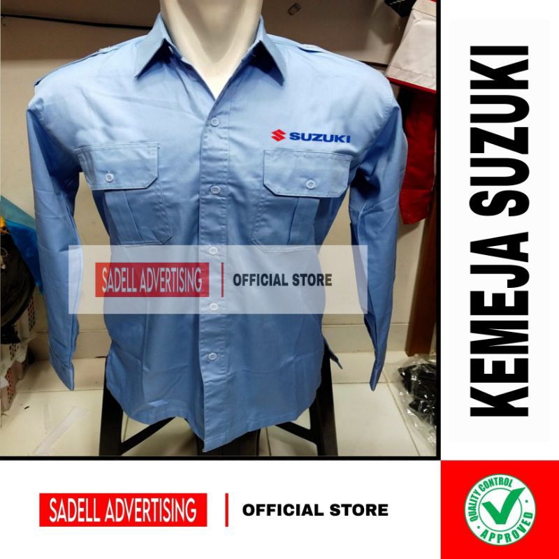 Kemeja SUZUKI Seragam Dealer Suzuki Biru Muda PDH Lengan Panjang Pria Bordir