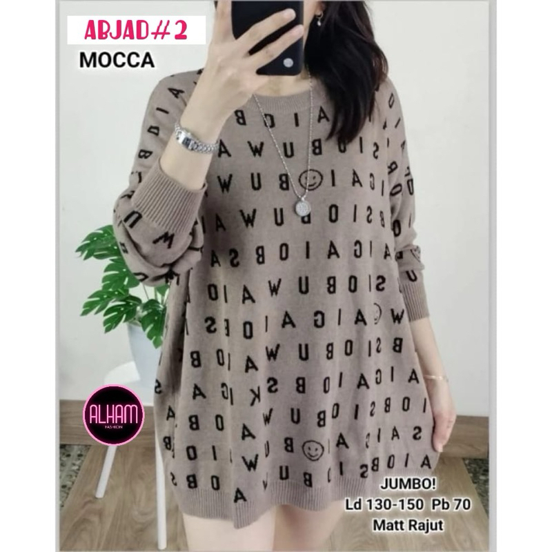 Abjad Sweater Atasan Rajut Jumbo Oversize Motif Abstrak Stretch