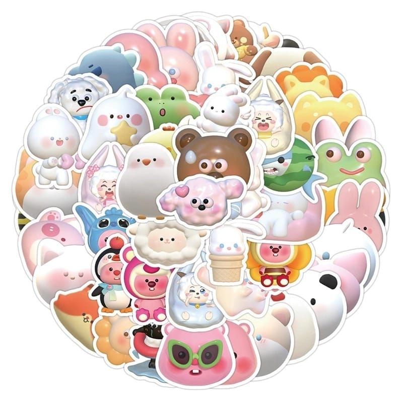 

63pcs Sticker 3D Animal Hewan Loopy Pororo Bunny Stiker Lucu Laptop Koper Tahan Air