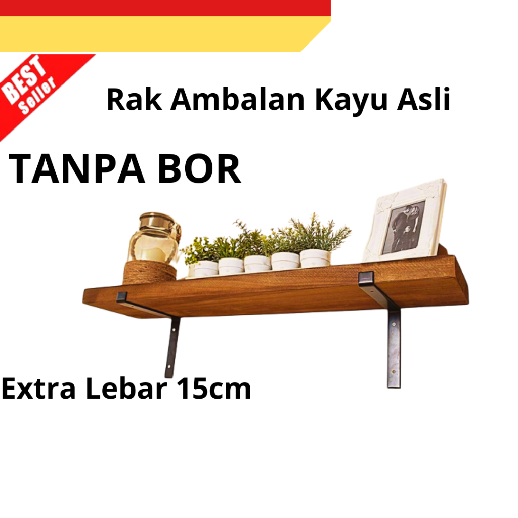Rak Dinding Ambalan Kayu Siku Gantung Tempel Tembok Extra Besar Dekorasi Hiasan Kamar Tempat Bumbu d