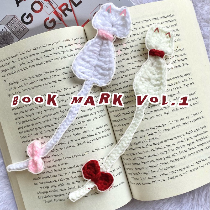 

[ READY ] Vol.1 Bookmark Crochet Cat / Pembatas Buku Kucing Rajut