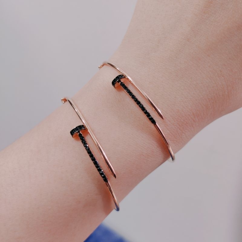gelang paku bangle Alexa permata hitam warna rose gold cantik berkilau